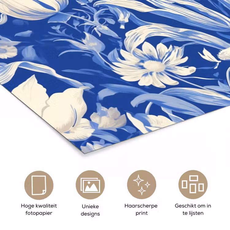 Bloemen - Delfts Blauw - Patroon - Tulp poster papier klein -closeup_NL