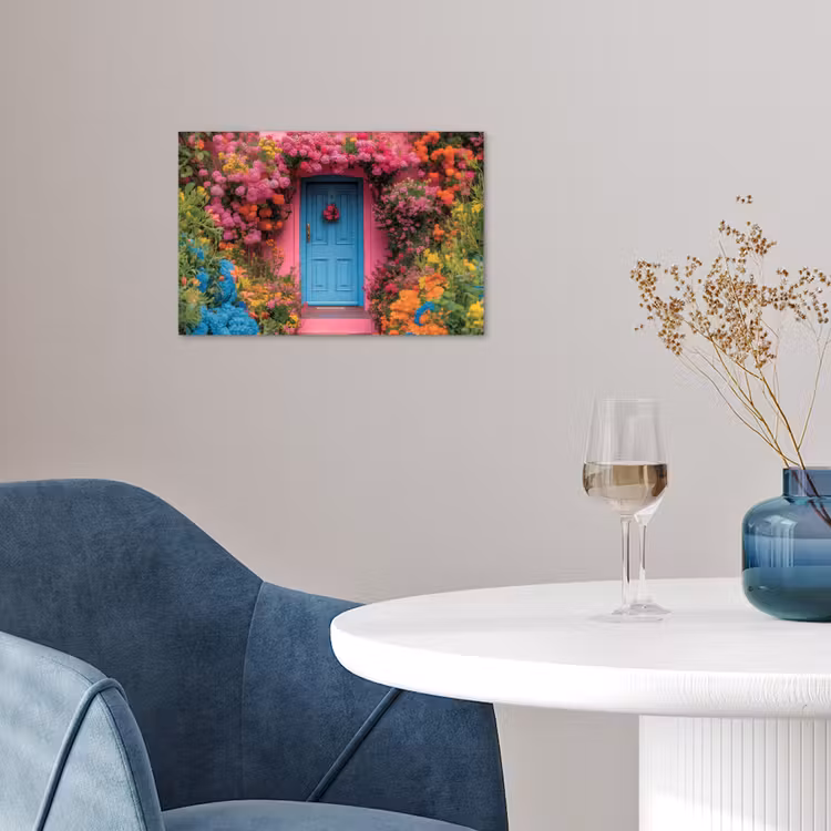 Bloemen - Deur - Roze poster papier klein -sfeer3