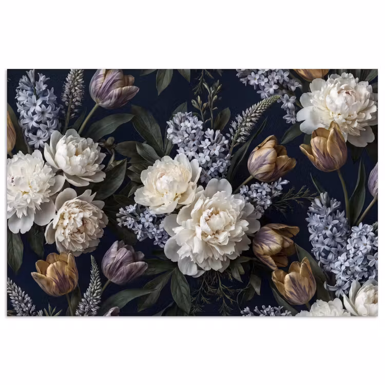 Bloemen - Donker - Elegant - Natuur - Wit poster papier klein -3d
