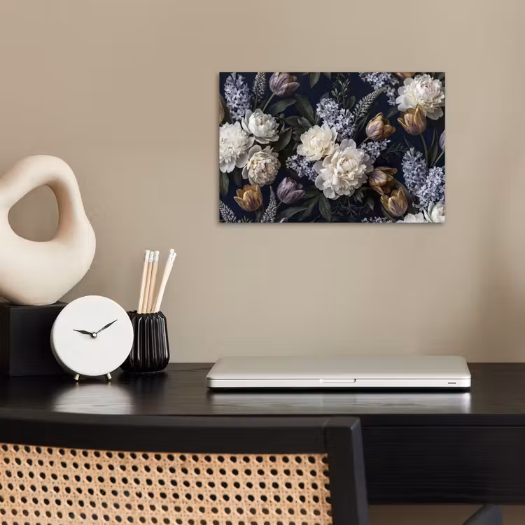 Bloemen - Donker - Elegant - Natuur - Wit poster papier klein -sfeer1