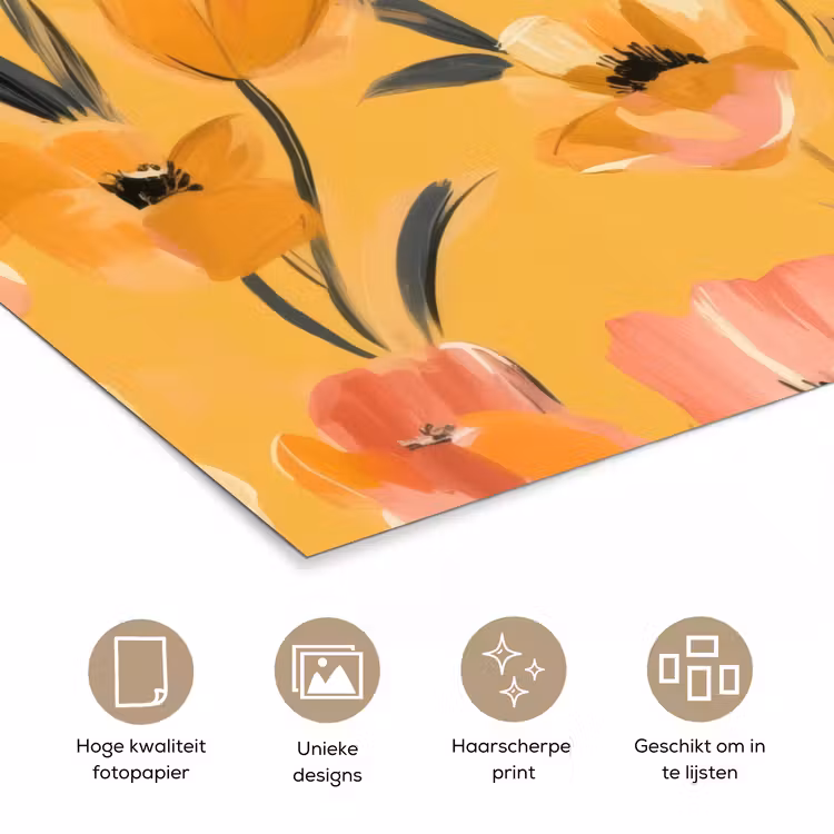 Bloemen - Geschilderd - Geel poster papier klein -closeup_NL