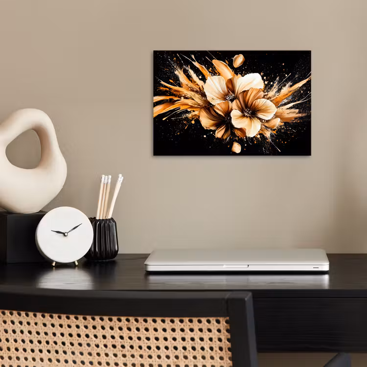 Bloemen - Goud - Graffiti - Zwart - Abstract poster papier klein -sfeer1