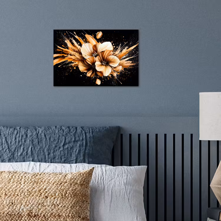 Bloemen - Goud - Graffiti - Zwart - Abstract poster papier klein -sfeer2