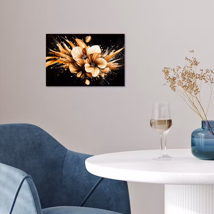 Bloemen - Goud - Graffiti - Zwart - Abstract poster papier klein -sfeer3