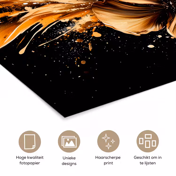 Bloemen - Goud - Graffiti - Zwart - Abstract poster papier klein -closeup_NL