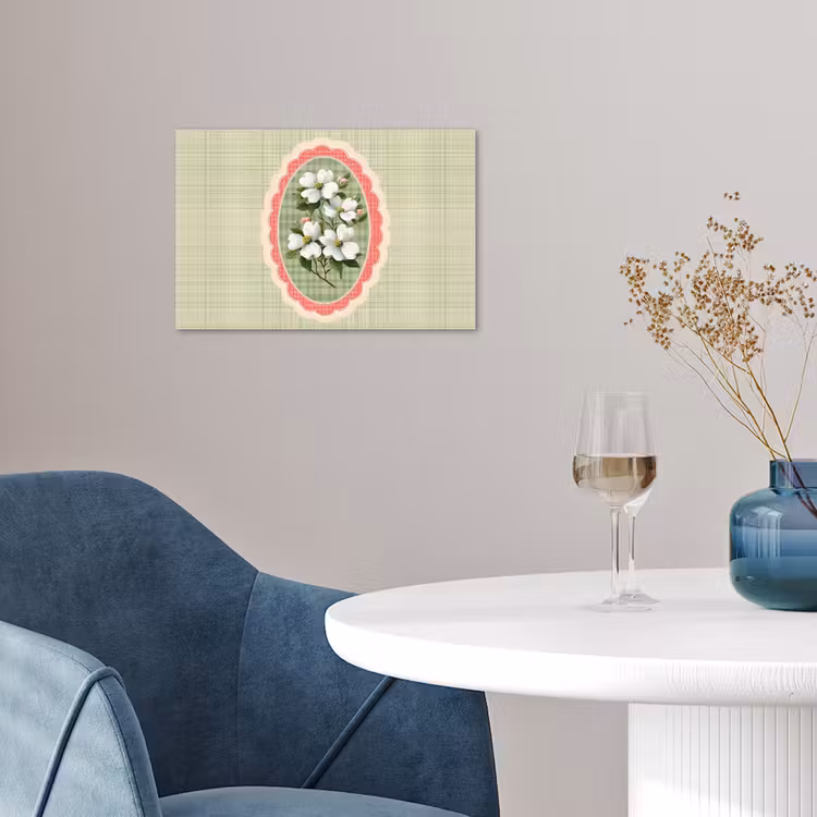 Bloemen - Illustratie - Geruit - Groen poster papier klein -sfeer3