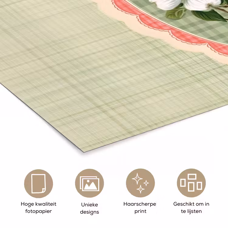 Bloemen - Illustratie - Geruit - Groen poster papier klein -closeup_NL