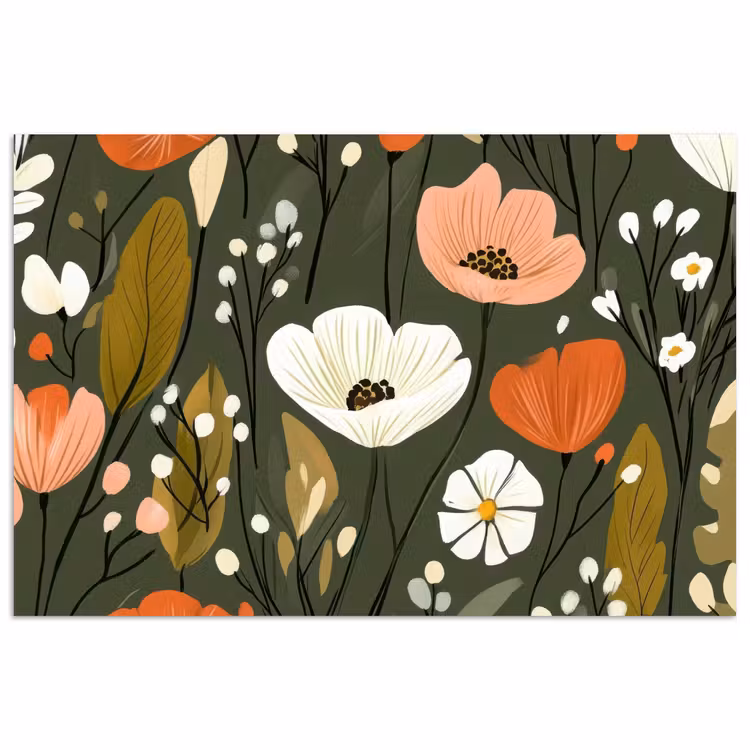 Bloemen - Illustratie - Groen poster papier klein -3d