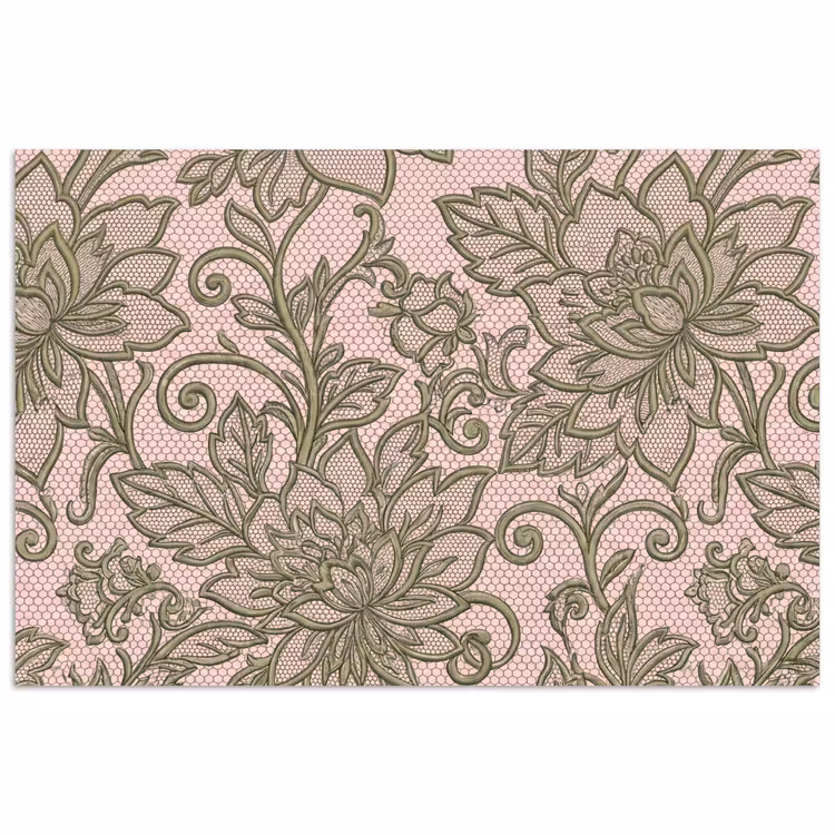Bloemen - Kant - Patroon - Klassiek - Groen poster papier klein -3d