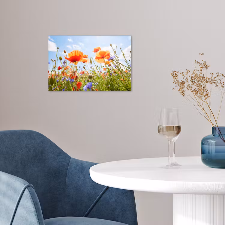 Bloemen - Klaproos - Lente - Natuur - Rood - Blauw poster papier klein -sfeer3