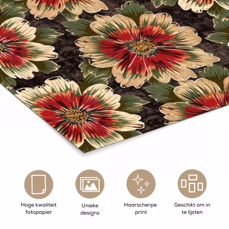Bloemen - Klassiek - Patroon - Rood poster papier klein 62 -closeup_NL