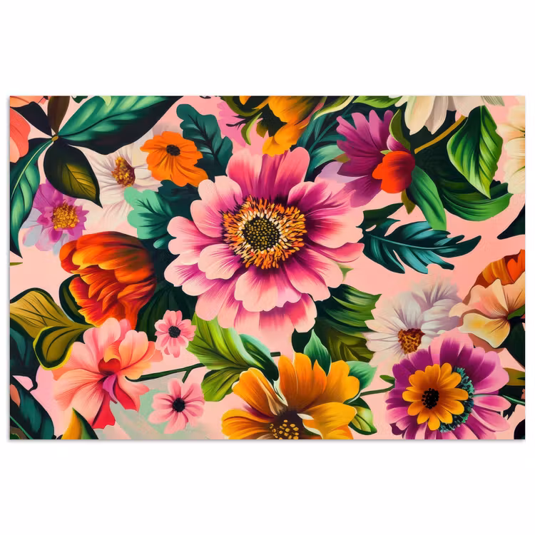 Bloemen - Kleurrijk - Roze poster papier klein -3d