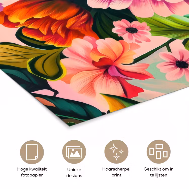 Bloemen - Kleurrijk - Roze poster papier klein -closeup_NL