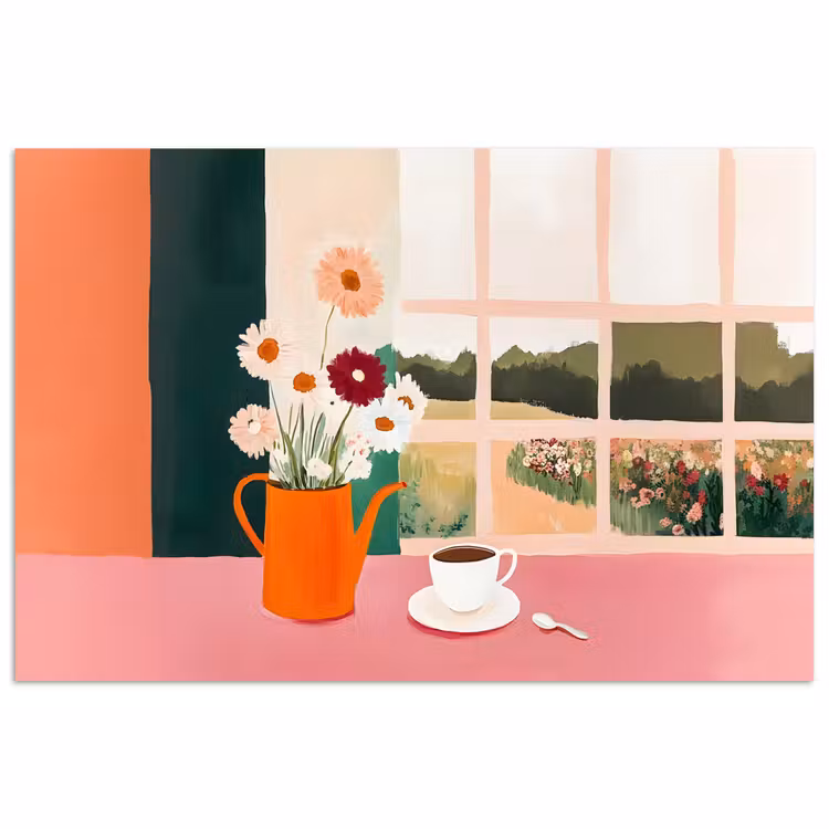 Bloemen - Koffie - Raam poster papier klein -3d