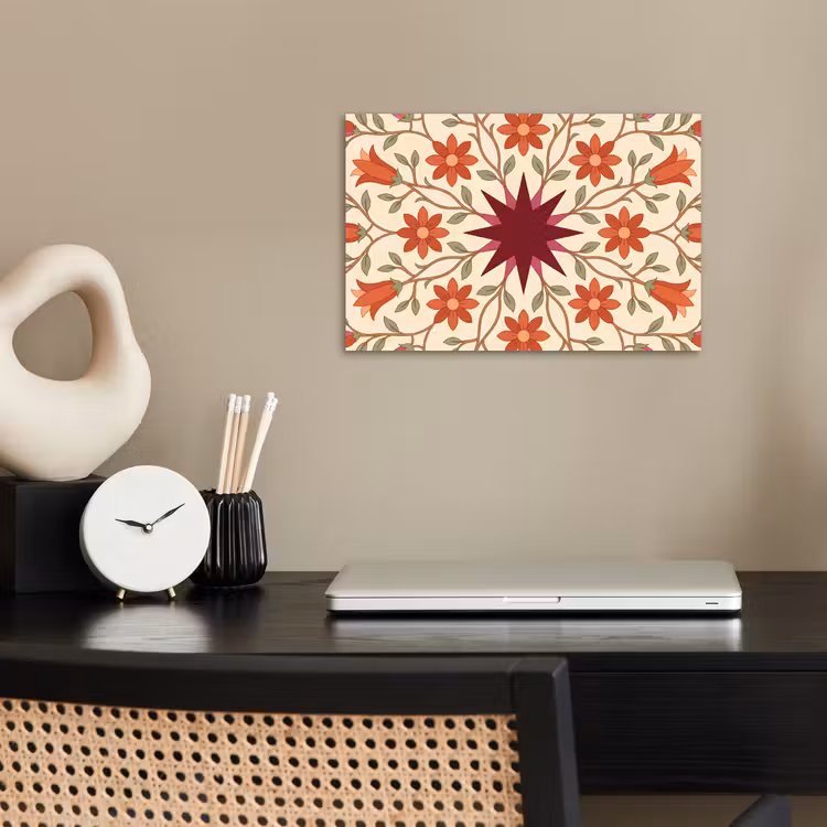 Bloemen - Mandala - Decoratief - Rood poster papier klein -sfeer1