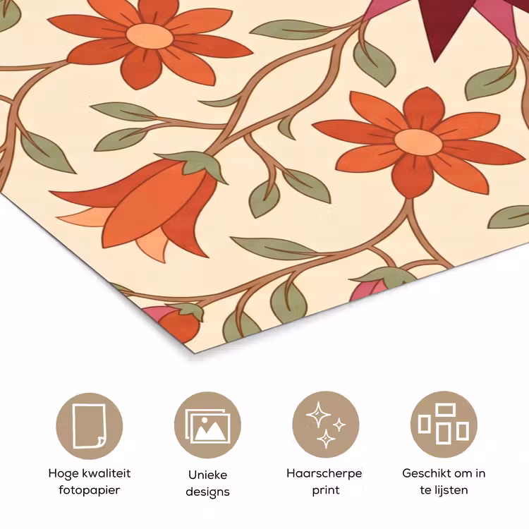 Bloemen - Mandala - Decoratief - Rood poster papier klein -closeup_NL
