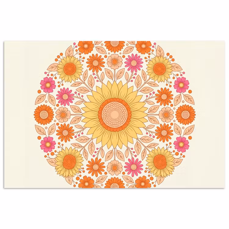 Bloemen - Mandala - Patroon - Kleurrijk poster papier klein -3d
