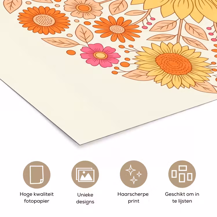 Bloemen - Mandala - Patroon - Kleurrijk poster papier klein -closeup_NL