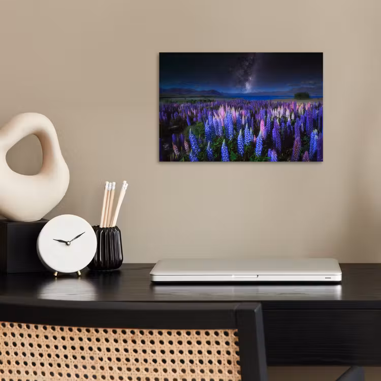 Bloemen - Nacht - Lupine - Sterrenhemel - Paars - Natuur poster papier klein -sfeer1