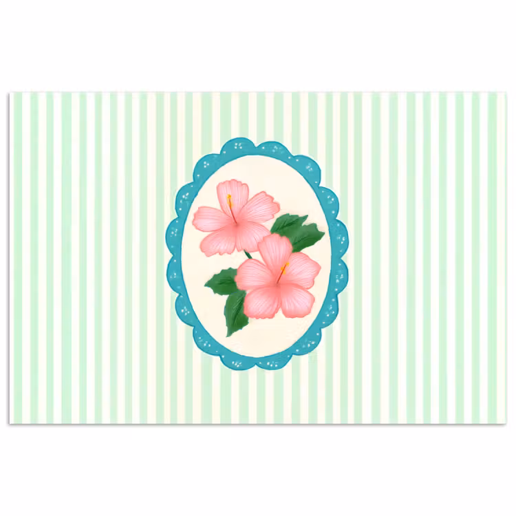 Bloemen - Ovaal - Strepen - Groen poster papier klein -3d