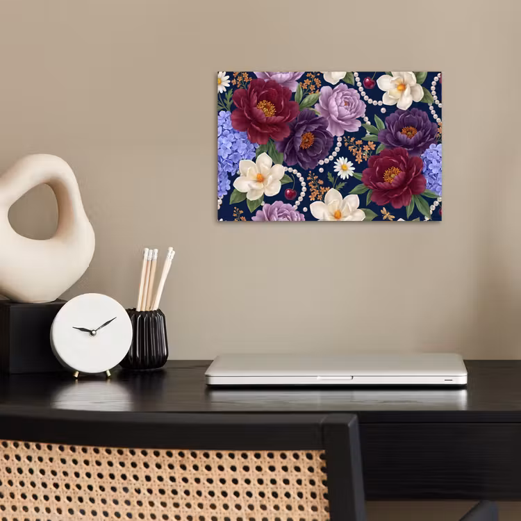 Bloemen - Parels - Decoratie - Modern - Blauw poster papier klein -sfeer1