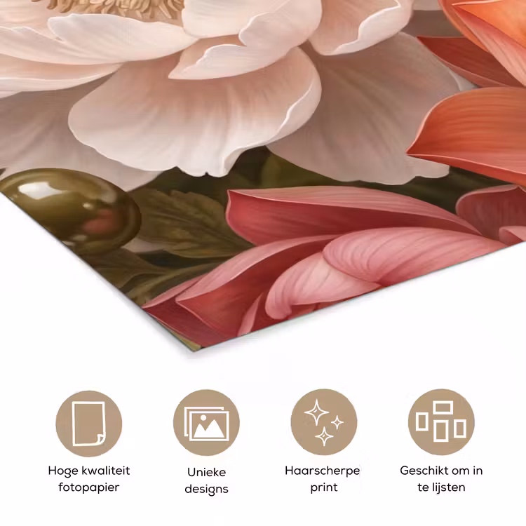 Bloemen - Parels - Elegant - Roze - Wit poster papier klein -closeup_NL