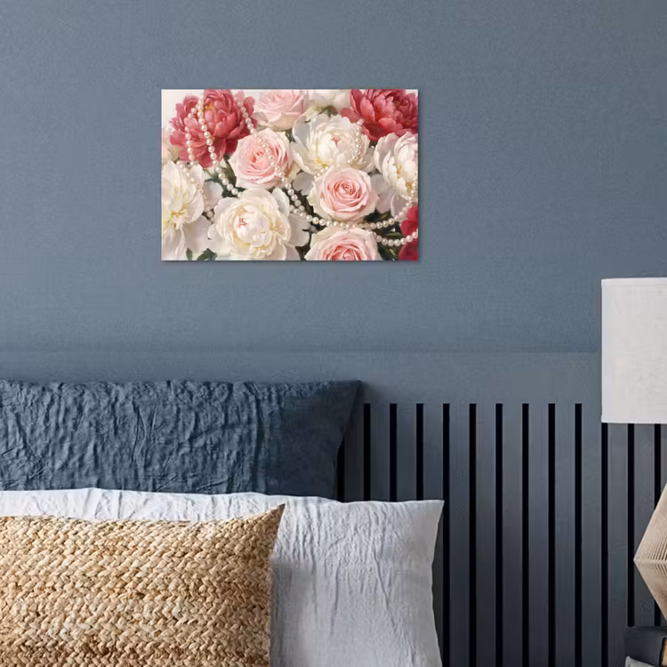 Bloemen - Parels - Romantiek - Klassiek - Roze poster papier klein -sfeer2