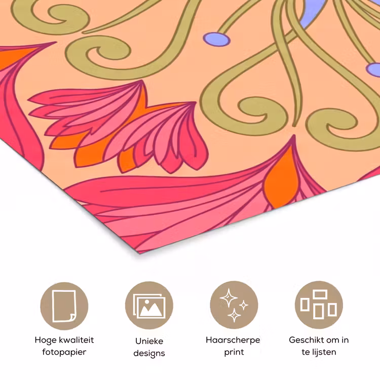 Bloemen - Patroon - Abstract - Roze - Decoratief poster papier klein -closeup_NL