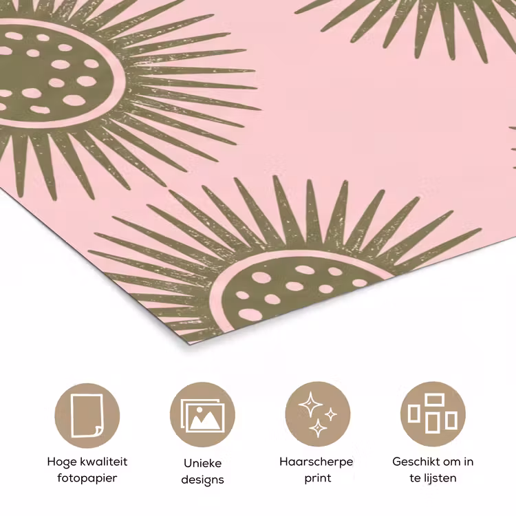 Bloemen - Patroon - Abstract - Roze - Groen poster papier klein -closeup_NL