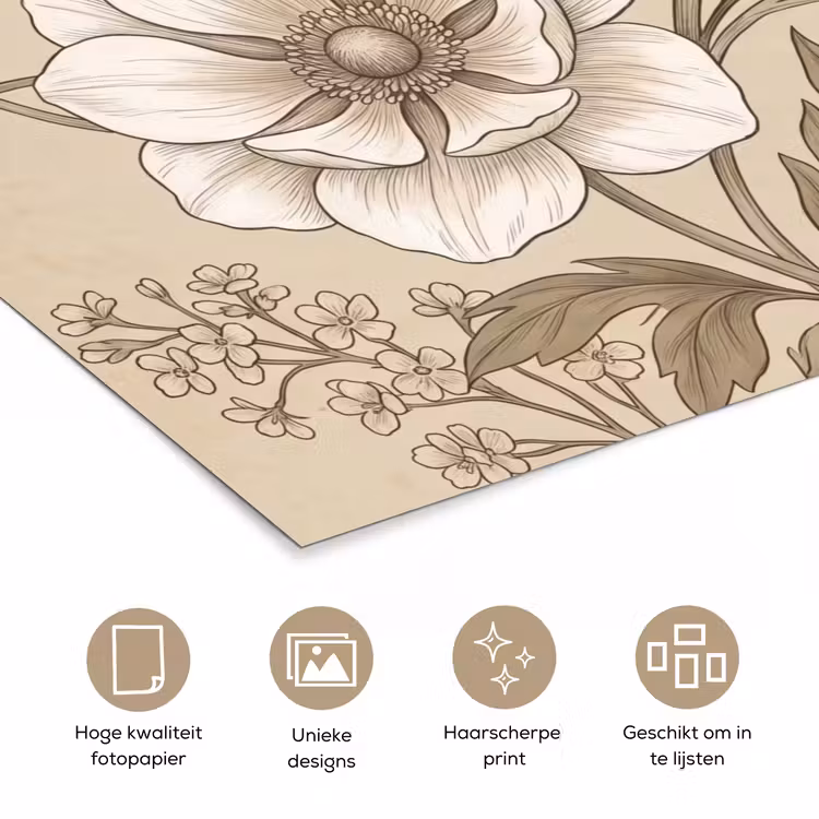 Bloemen - Patroon - Beige poster papier klein -closeup_NL