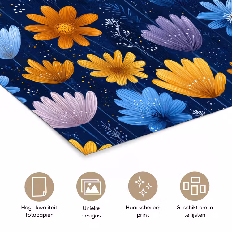 Bloemen - Patroon - Blauw - Contrast poster papier klein -closeup_NL