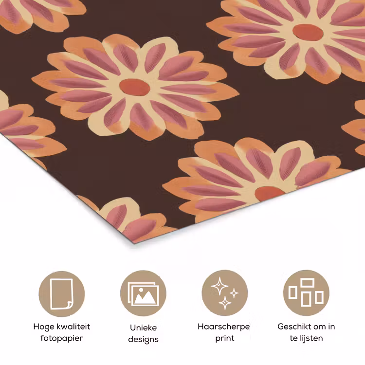 Bloemen - Patroon - Bruin poster papier klein 62 -closeup_NL