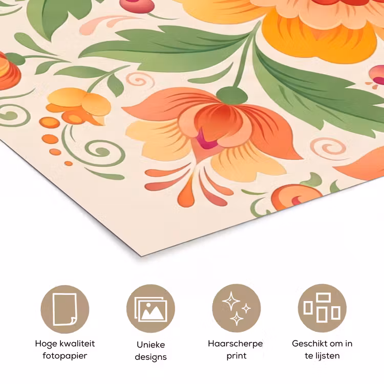 Bloemen - Patroon - Decoratief - Oranje poster papier klein -closeup_NL