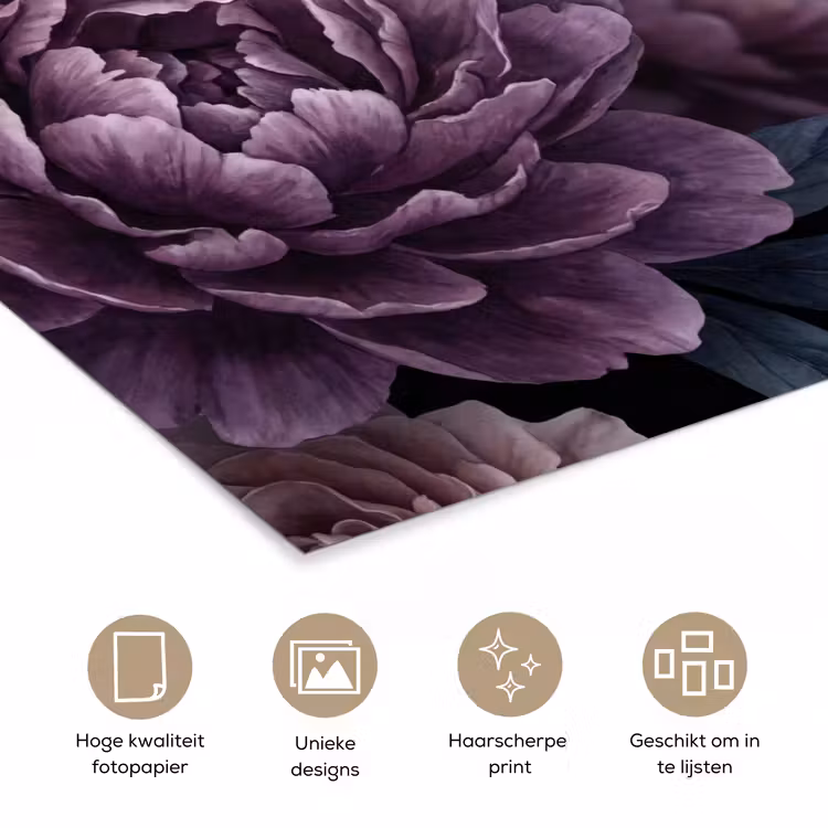 Bloemen - Patroon - Donker - Botanisch - Paars poster papier klein -closeup_NL