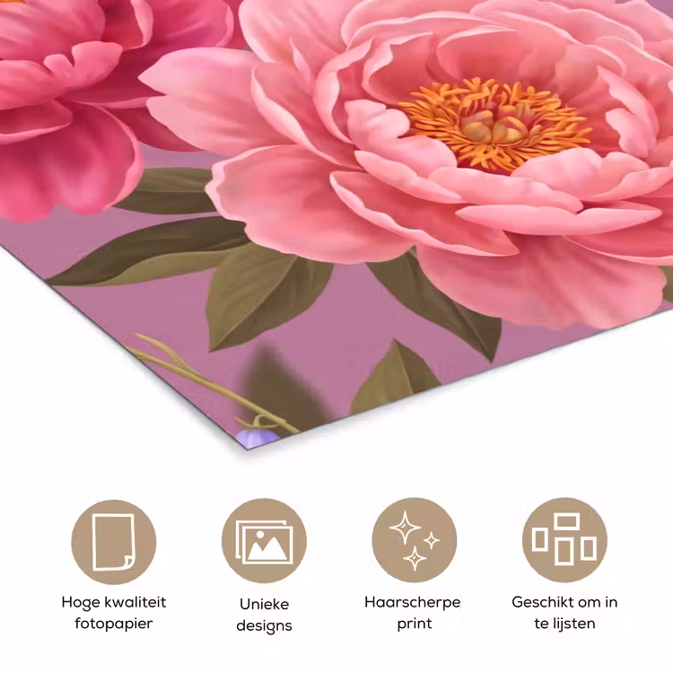 Bloemen - Patroon - Illustratie - Roze poster papier klein -closeup_NL