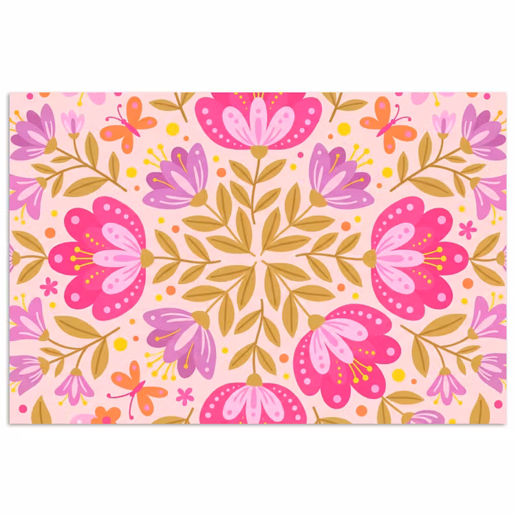 Bloemen - Patroon - Natuur - Abstract - Roze poster papier klein -3d