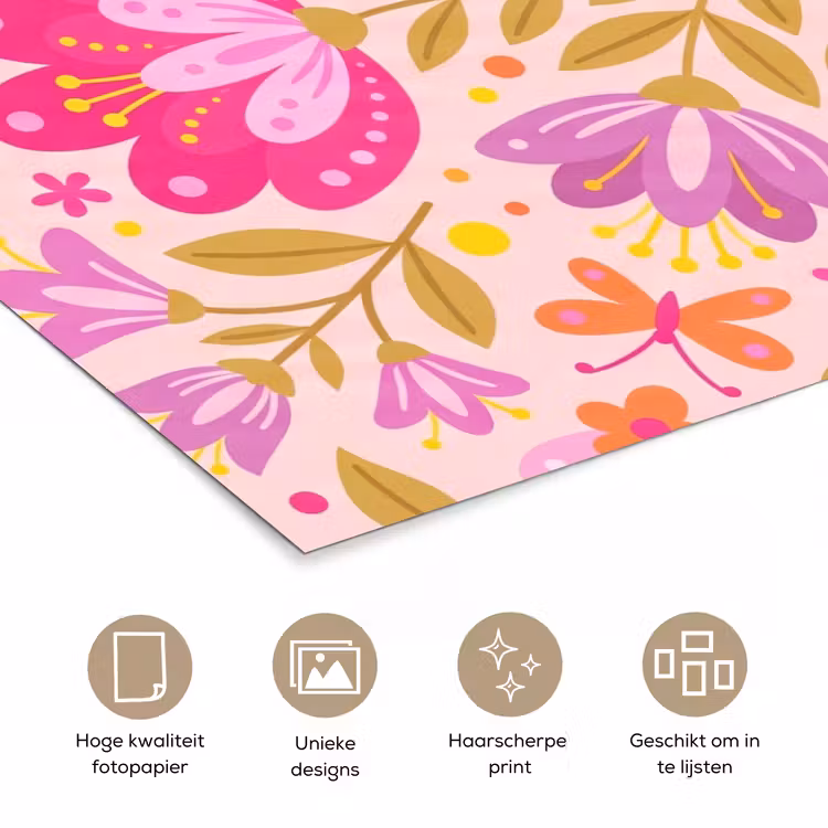 Bloemen - Patroon - Natuur - Abstract - Roze poster papier klein -closeup_NL