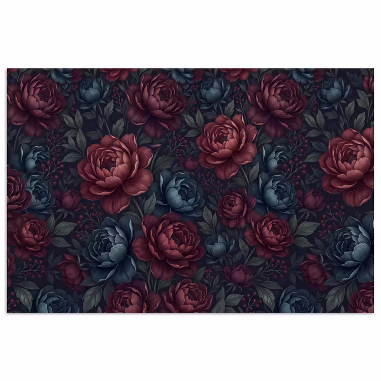 Bloemen - Patroon - Natuur - Klassiek - Donker poster papier klein -3d