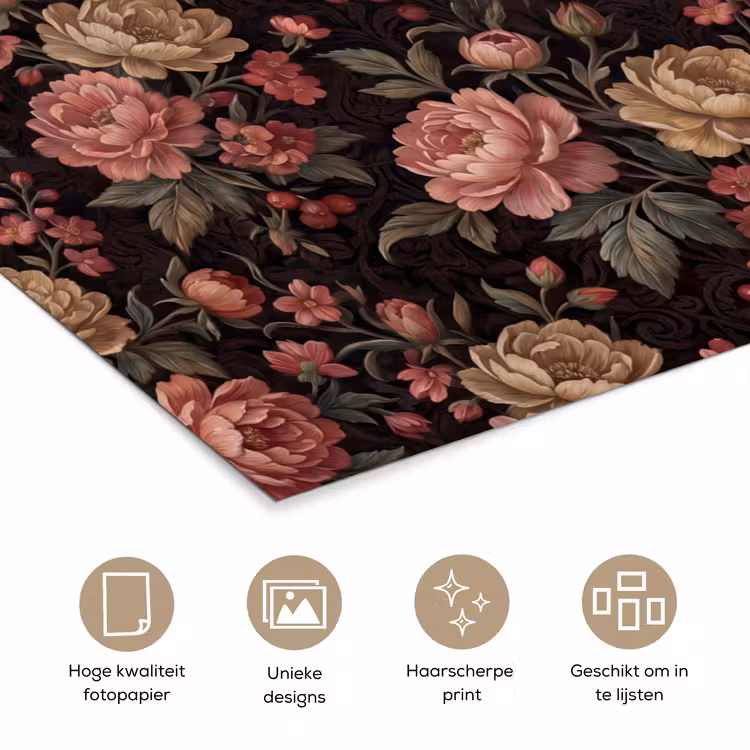 Bloemen - Patroon - Natuur - Vintage - Roze poster papier klein -closeup_NL