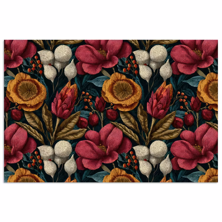 Bloemen - Patroon - Rood - Goud poster papier klein 62 -3d