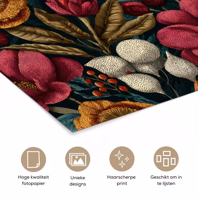 Bloemen - Patroon - Rood - Goud poster papier klein 62 -closeup_NL