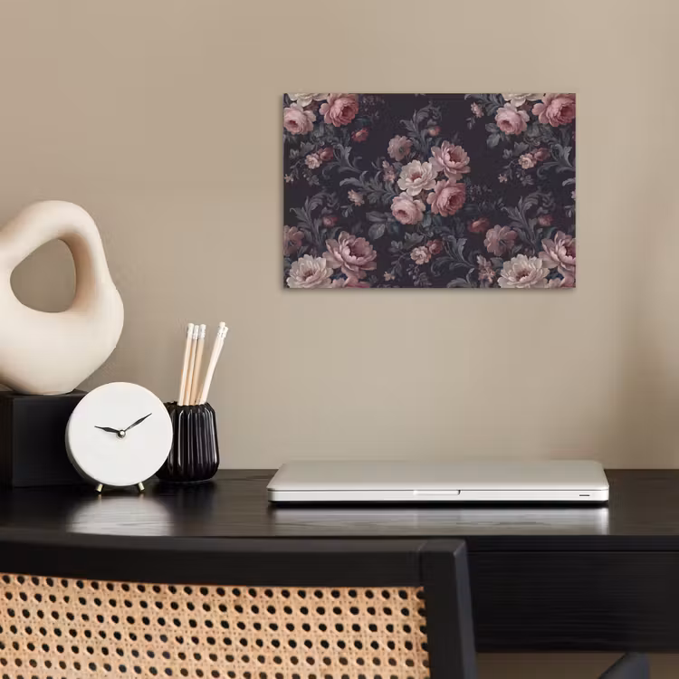 Bloemen - Patroon - Sierlijk - Roze - Donker poster papier klein -sfeer1