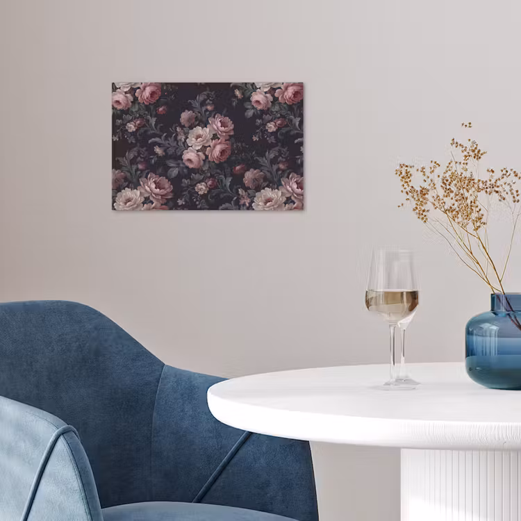 Bloemen - Patroon - Sierlijk - Roze - Donker poster papier klein -sfeer3