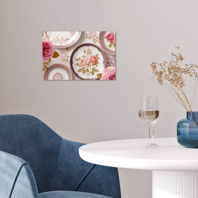 Bloemen - Patroon - Vintage - Roze - Decoratie poster papier klein -sfeer3