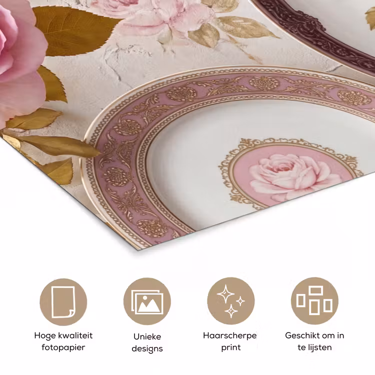 Bloemen - Patroon - Vintage - Roze - Decoratie poster papier klein -closeup_NL