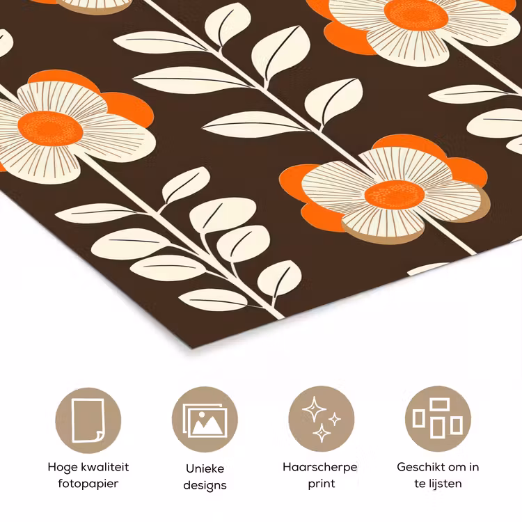 Bloemen - Retro - Bruin poster papier klein 62 -closeup_NL