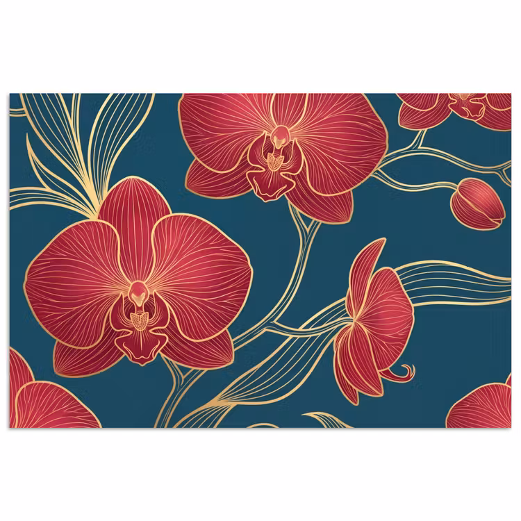 Poster - Bloemen - Rood - Goud - Bloemen - Rood - Goud poster papier klein