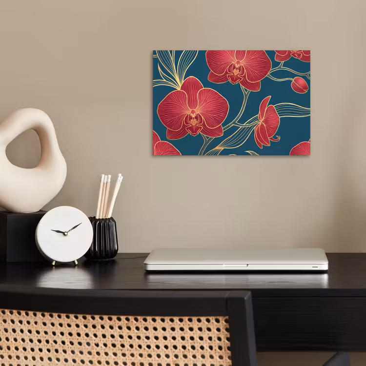 Poster - Bloemen - Rood - Goud - Bloemen - Rood - Goud poster papier klein
