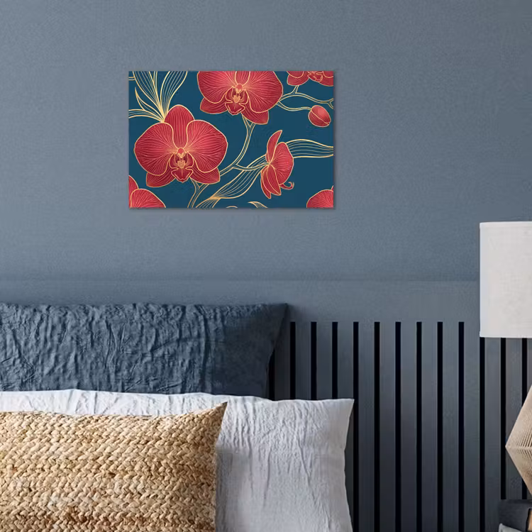 Poster - Bloemen - Rood - Goud - Bloemen - Rood - Goud poster papier klein