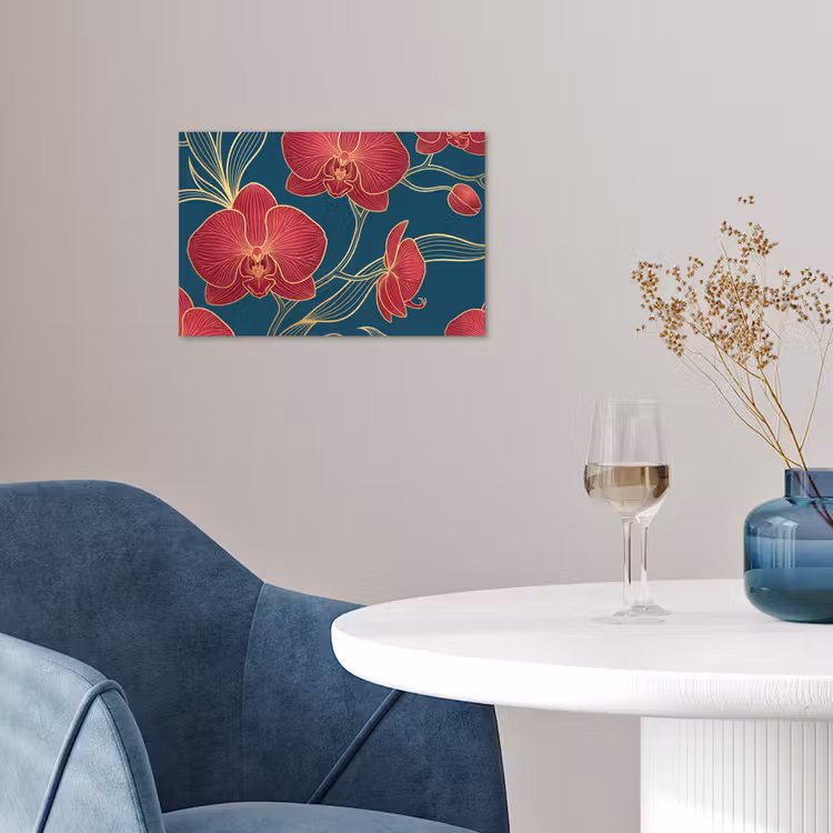 Poster - Bloemen - Rood - Goud - Bloemen - Rood - Goud poster papier klein
